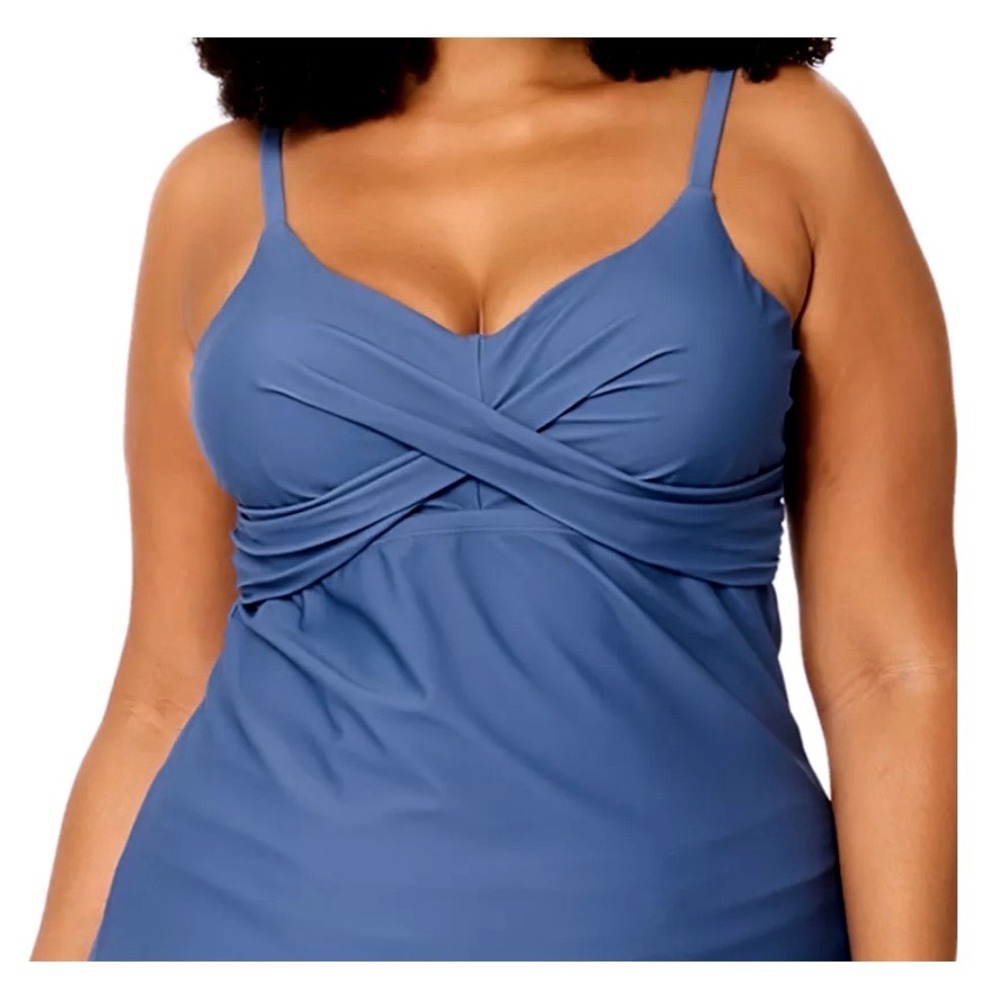 Anne Cole Twist Front Tankini Top Blue Plus Size 18W New With Tags